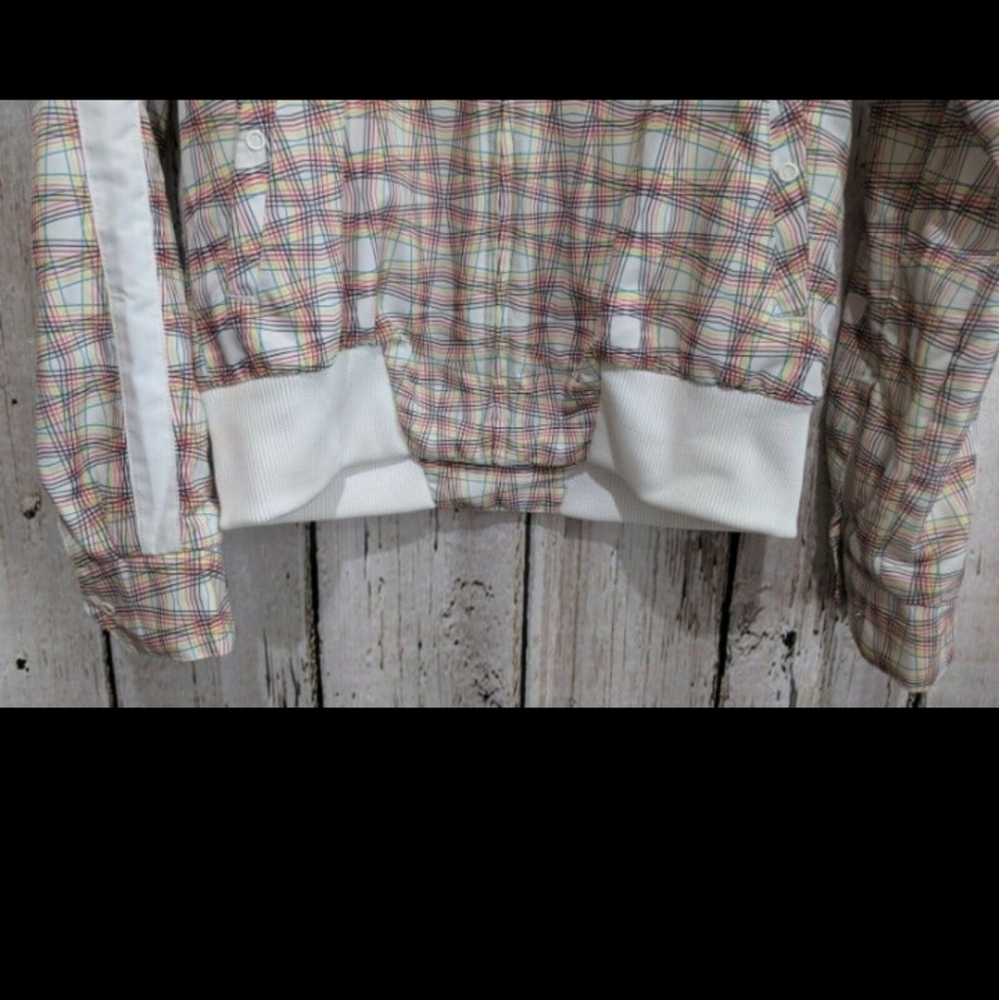 Puma Plaid Teddy Jacket in Cream with Pink & Brown Accents - Picture 2 of 7